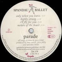 SPANDAU BALLET Parade Vinyl Record LP Chrysalis 1984