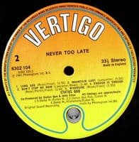 STATUS QUO Never Too Late Vinyl Record LP Vertigo 1981