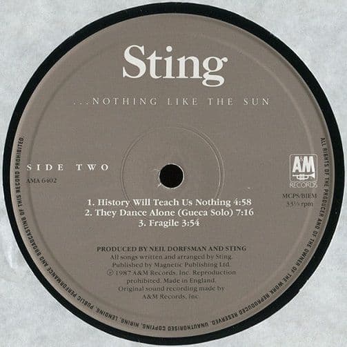 STING Nothing Like The Sun Vinyl Record LP A&M 1987