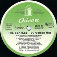THE BEATLES 20 Golden Hits Vinyl Record LP German Odeon 1979