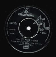 THE BEATLES All You Need Is Love Vinyl Record 7 Inch Parlophone 1976 Green Picture Sleeve Reissue 45