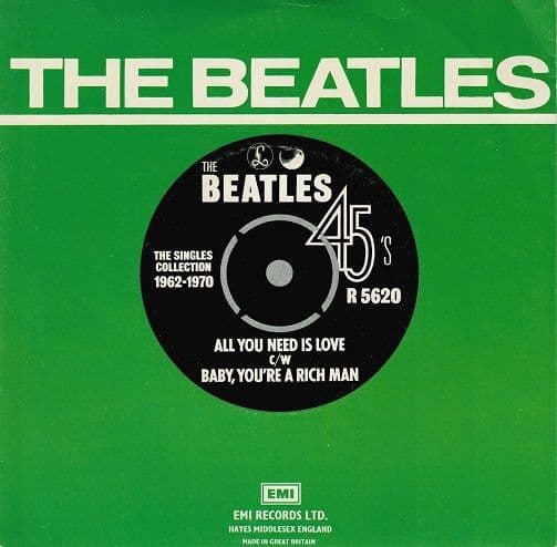 THE BEATLES All You Need Is Love Vinyl Record 7 Inch Parlophone 1976 Green Picture Sleeve Reissue 45