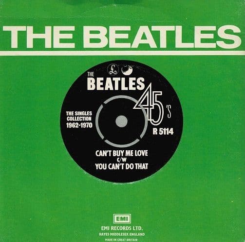 THE BEATLES Can't Buy Me Love Vinyl Record 7 Inch Parlophone 1976 UK 45 Green Picture Sleeve R 5114