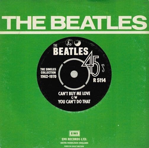 THE BEATLES Can't Buy Me Love Vinyl Record 7 Inch Parlophone 1976 UK Reissue Green Sleeve R 5114 Pop