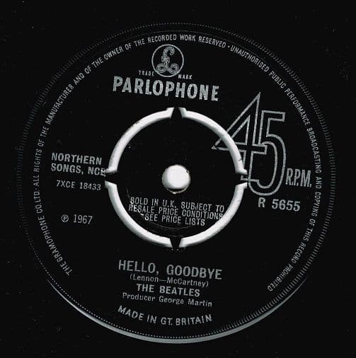 THE BEATLES Hello, Goodbye Vinyl Record 7 Inch Parlophone 1967 Decca Contract Pressing R 5655 Single