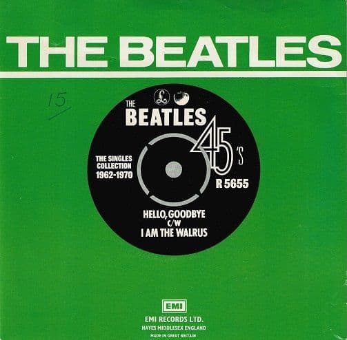 THE BEATLES Hello, Goodbye Vinyl Record 7 Inch Parlophone 1976 Green Sleeve Reissue 45 EMI R 5655 -1