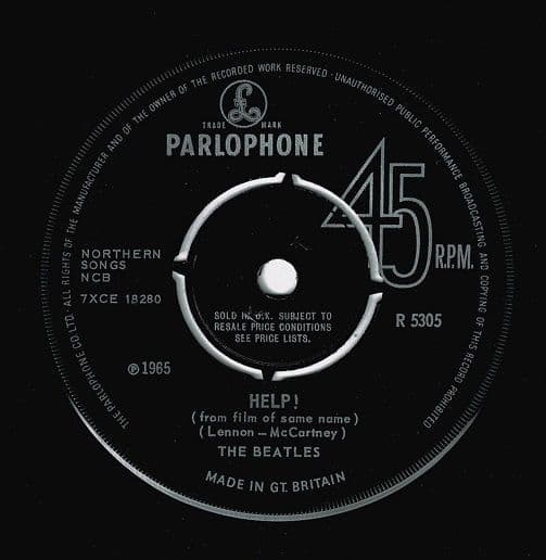 THE BEATLES Help! Vinyl Record 7 Inch Parlophone 1965 UK 1st Press 45rpm R 5305 4-Prong Mono Single