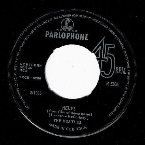 THE BEATLES Help! Vinyl Record 7 Inch Parlophone 1965 UK 1st Press 45rpm R 5305 Large Centre Jukebox