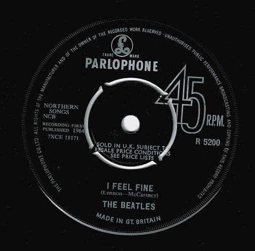 THE BEATLES I Feel Fine Vinyl Record 7 Inch Parlophone 1964 UK Single 1st Pressing R 5200 1N KT Tax