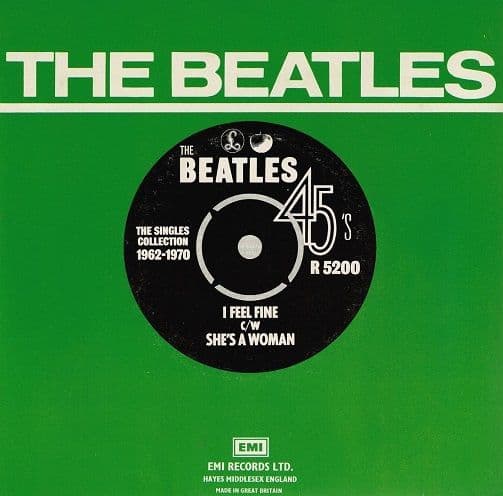 THE BEATLES I Feel Fine Vinyl Record 7 Inch Parlophone 1976 UK Single Green Picture Sleeve R 5200 -2