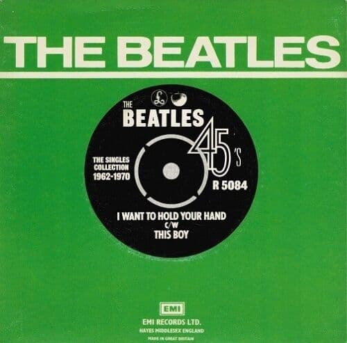 THE BEATLES I Want To Hold Your Hand Vinyl Record 7 Inch Parlophone 1976 45rpm Green Picture Sleeve