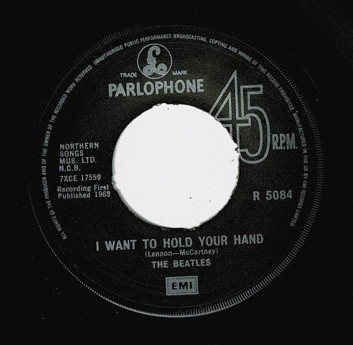 THE BEATLES I Want To Hold Your Hand Vinyl Record 7 Inch Parlophone 1983 45rpm Large Centre Jukebox