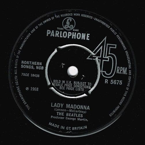 THE BEATLES Lady Madonna Vinyl Record 7 Inch Parlophone 1968 Original 45 Single R 5675 -2/-3 Matrix