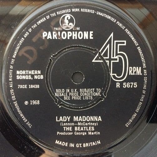 THE BEATLES Lady Madonna Vinyl Record 7 Inch Parlophone 1968 R 5675 4-Prong Label Original Single 45