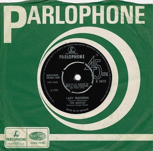 THE BEATLES Lady Madonna Vinyl Record 7 Inch Parlophone 1968 Single Company Sleeve R 5675 KT 45rpm