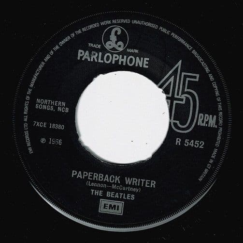 THE BEATLES Paperback Writer Vinyl Record 7 Inch Parlophone 1976.