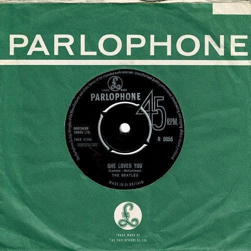 THE BEATLES She Loves You Vinyl Record 7 Inch Parlophone 1963 Large Font 1N Matrix Original 45rpm