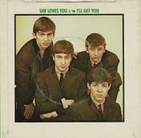 THE BEATLES She Loves You Vinyl Record 7 Inch Parlophone 1976 45rpm Green Picture Sleeve 4-Prong