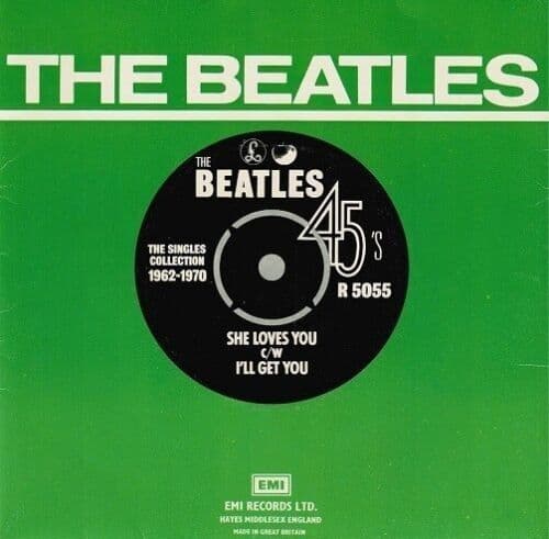 THE BEATLES She Loves You Vinyl Record 7 Inch Parlophone 1976 45rpm Green Picture Sleeve Reissue Pop