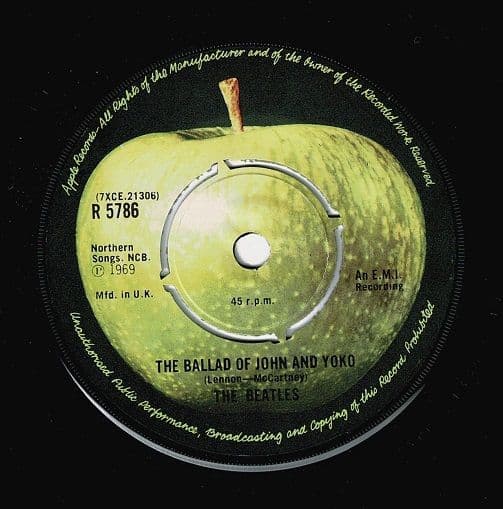 THE BEATLES The Ballad Of John And Yoko Vinyl Record 7 Inch Apple 1976 4-Prong Label Design R 5786