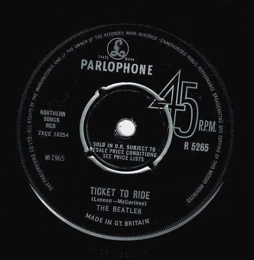 THE BEATLES Ticket To Ride Vinyl Record 7 Inch Parlophone 1965 Original Single UK 1st Press R 5265