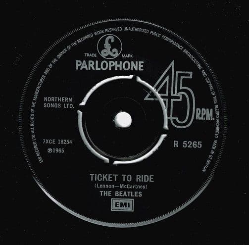 THE BEATLES Ticket To Ride Vinyl Record 7 Inch Parlophone 1976 UK EMI Reissue Single R 5265 KT -3/-2