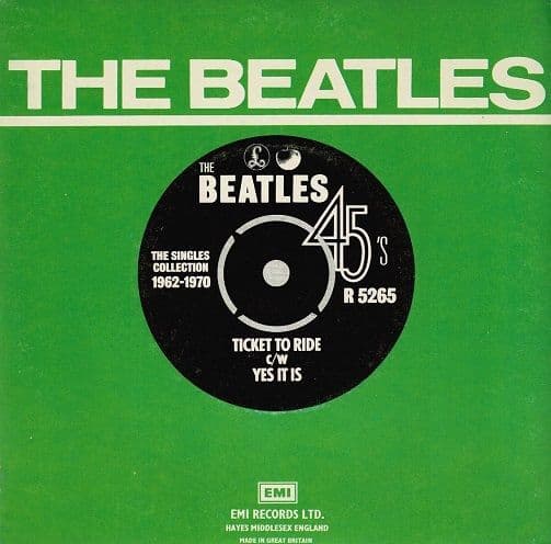 THE BEATLES Ticket To Ride Vinyl Record 7 Inch Parlophone 1976 UK Reissue Green Picture Sleeve Rock