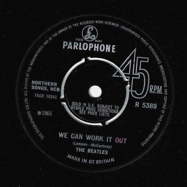 THE BEATLES We Can Work It Out Vinyl Record 7 Inch Parlophone 1965..