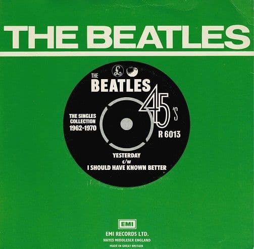 THE BEATLES Yesterday Vinyl Record 7 Inch Parlophone 1976 Green Sleeve Reissue R 6013 45rpm Single