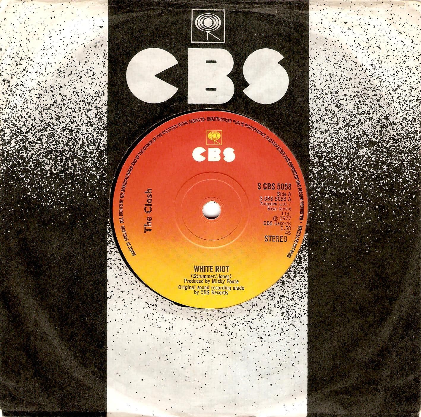 THE CLASH White Riot Vinyl Record 7 Inch CBS 1977