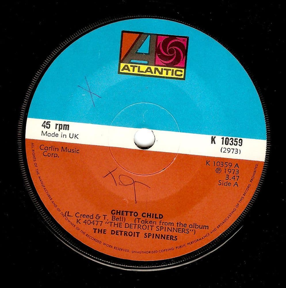 THE DETROIT SPINNERS Ghetto Child Vinyl Record 7 Inch Atlantic 1973