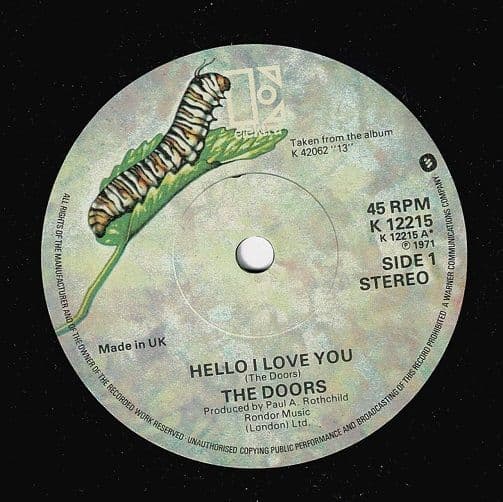 THE DOORS Hello I Love You Vinyl Record 7 Inch Elektra 1971