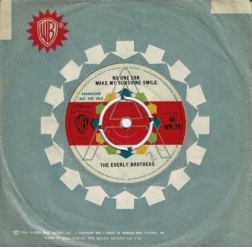 THE EVERLY BROTHERS No One Can Make My Sunshine Smile Vinyl Record 7 Inch Warner Bros. 1962 Promo 45