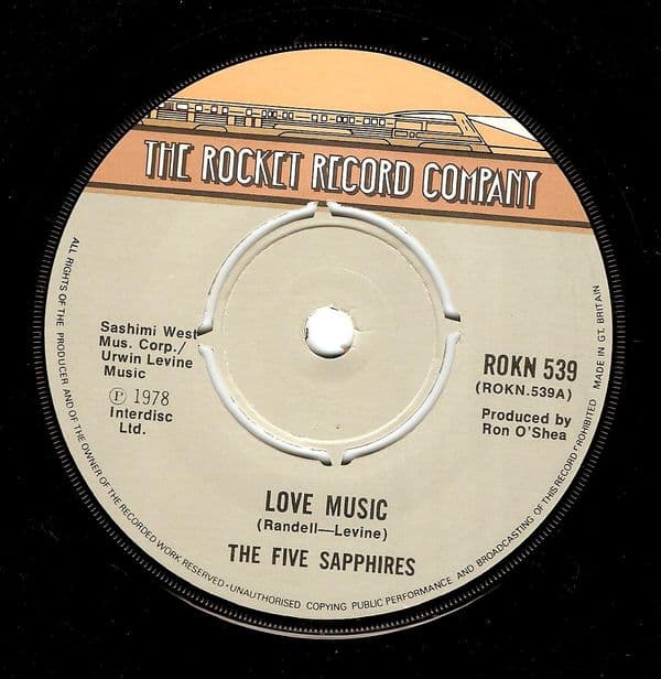 THE FIVE SAPPHIRES Love Music Vinyl Record 7 Inch Rocket 1978