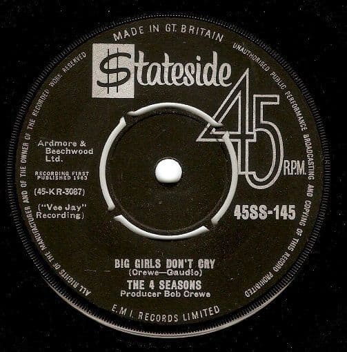THE FOUR SEASONS 4 SEASONS Big Girls Don t Cry Vinyl Record 7 Inch 