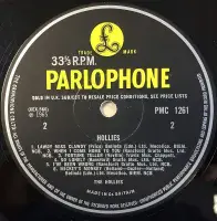 THE HOLLIES Hollies Vinyl Record LP Parlophone 1965 Rare UK Mono 1st Press KT Tax Code -1/-1 Matrix