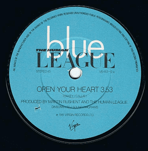 THE HUMAN LEAGUE Open Your Heart Vinyl Record 7 Inch Virgin 1981.