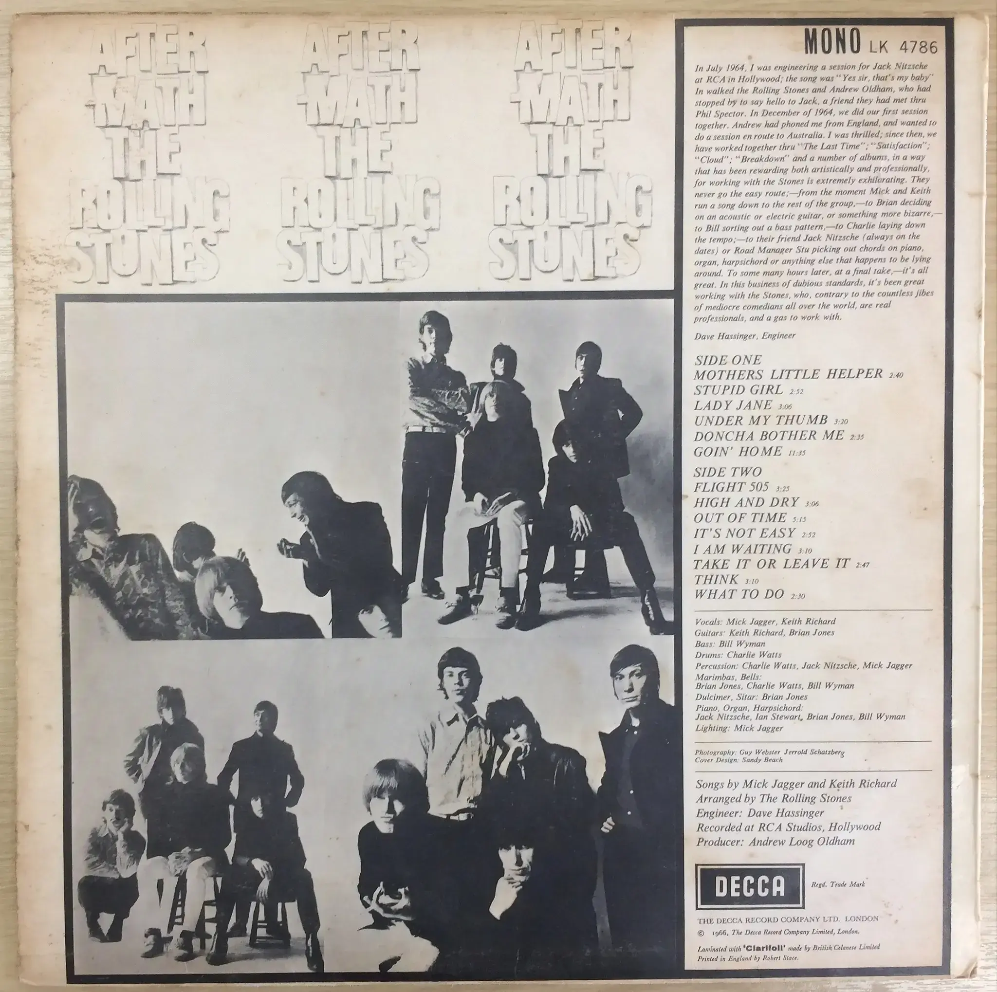 THE ROLLING STONES Aftermath Vinyl Record LP Decca 1966 Mono UK