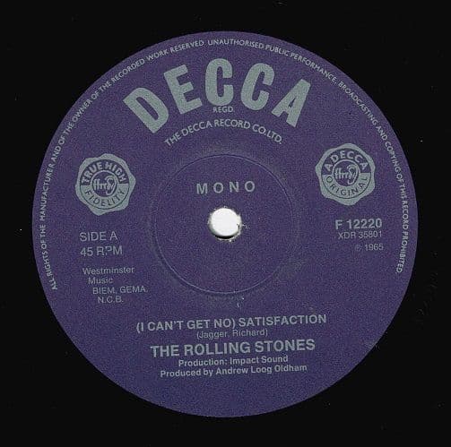 THE ROLLING STONES (I Can't Get No) Satisfaction Vinyl Record 7 Inch Decca..