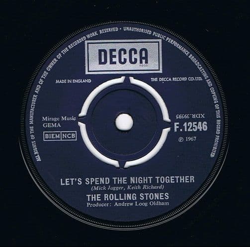 THE ROLLING STONES Let's Spend The Night Together Vinyl Record 7 Inch Decca 1967...
