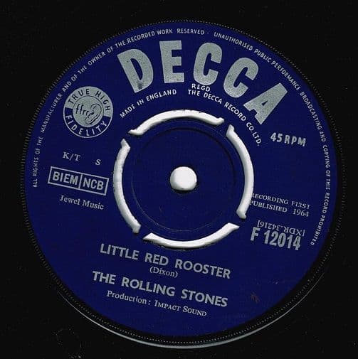 THE ROLLING STONES Little Red Rooster Vinyl Record 7 Inch Decca 1964 1st Press F 12014 Unboxed Label