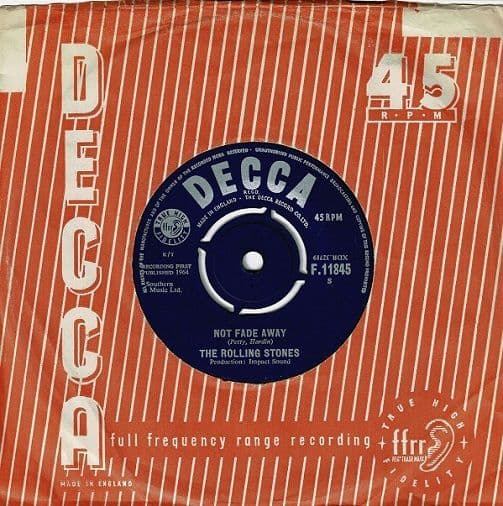 THE ROLLING STONES Not Fade Away Vinyl Record 7 Inch Decca 1964.