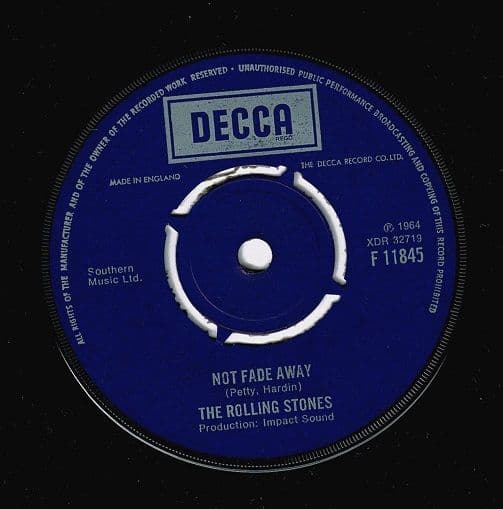 THE ROLLING STONES Not Fade Away Vinyl Record 7 Inch Decca 45rpm Single 4-Prong Label Design