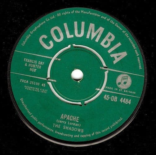 THE SHADOWS Apache Vinyl Record 7 Inch Columbia 1960