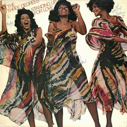 THE THREE DEGREES Standing Up For Love Vinyl Record LP Ariola 1977 Signed