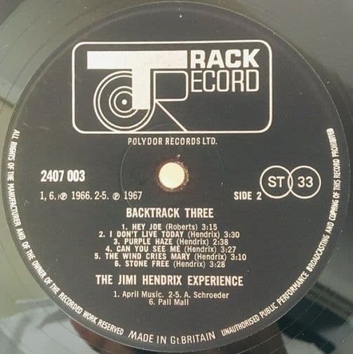 THE WHO / JIMI HENDRIX Backtrack 3 Vinyl Record LP Track 1970