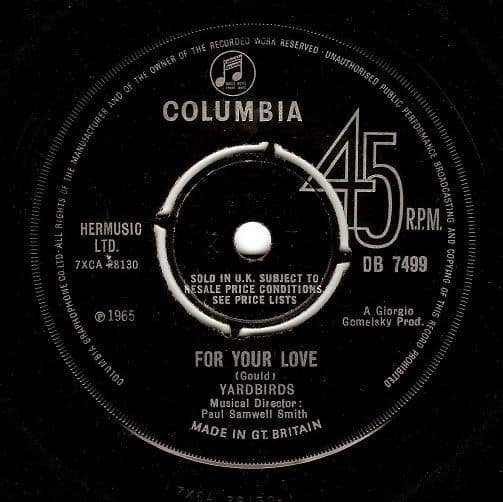 THE YARDBIRDS For Your Love Vinyl Record 7 Inch Columbia 1965