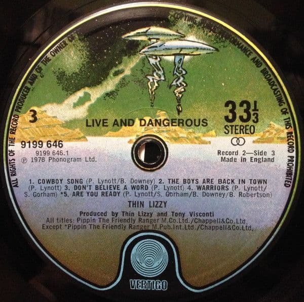 THIN LIZZY Live And Dangerous Vinyl Record LP Vertigo 1978