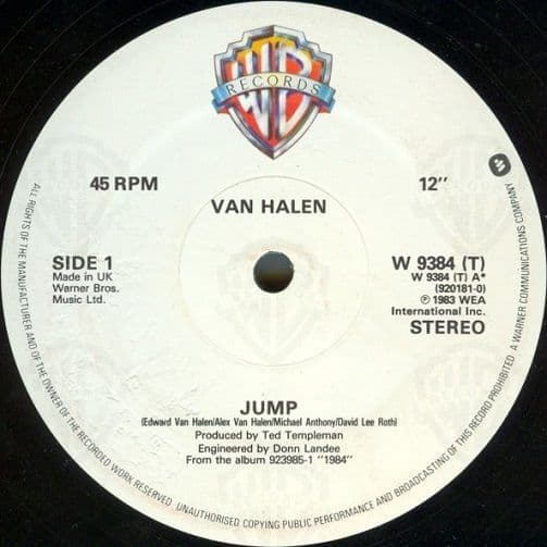 VAN HALEN Jump Vinyl Record 12 Inch Warner Bros 1984
