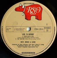 WEST, BRUCE & LAING Live 'N' Kickin' Vinyl Record LP RSO 1974